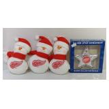 4 Detroit Red Wings Ornaments - three snowmen