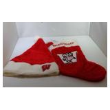Wisconsin Badgers stocking and Santa hat