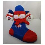 Chicago Cubs stocking and 2 snowmen