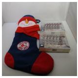 Boston Red Sox stocking and 12 plastic candy canes