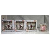 3 Chicago Bears Star ornaments and 1 Pink glass