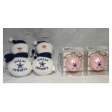 4 Dallas Cowboys tree ornaments - 2 Pink glass and