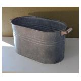 Galvanized oval wash tub with wood handles - tub