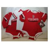 3 Wisconsin Badgers Kids 3/6M long sleeve onesies