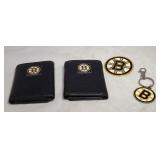 2 Boston Bruins leather wallets, one key chain
