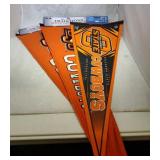 3 Oklahoma State pennants - two 32 inch wool