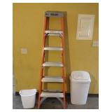 6 ft Keller ladder and two waste baskets