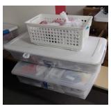 2 shallow medium totes with lids & plastic basket