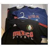 2 Mexico Futbol t-shirts and 1 USA t-shirt.