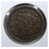 1851 Braided Hair Large Cent Coin