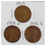 1915 PDS Lincoln Wheat Penny Coins