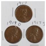 1917 PDS Lincoln Wheat Penny Coins