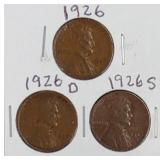 1926 PDS Lincoln Wheat Penny Coins