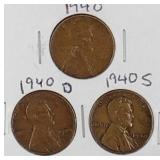 1940 PDS Lincoln Wheat Penny Coins