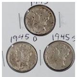 1945 PDS Mercury Dime Coins