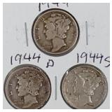 1944 PDS Mercury Dime Coins