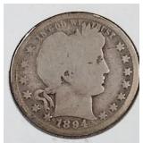 1894 O Liberty Head Quarter Dollar Coin