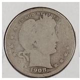 1908 Liberty Head Quarter Dollar Coin