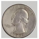 1939 Washington Quarter Dollar Coin