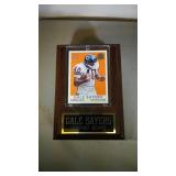 Gale Sayers reprint card on plaque