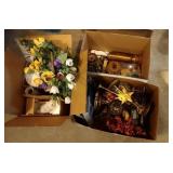 3 boxes of candles, holders, Seiko clock, vases,
