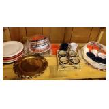Red, White and Blue picnic dish set & gold plates