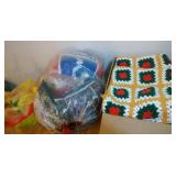 Holiday blankets, latch hook, knife set, ornaments