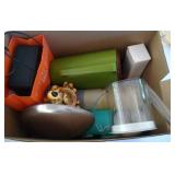 Tupperware drinking glasses, recipe boxes, frog