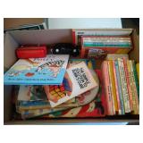 Snoopy books, toy cars, Jocko pinball and classic