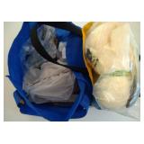 ankle weights, stuffed animals, basket, 2 tote bag