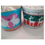 Reindeer and Rabbit tins with contents including