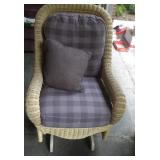 Ethan Allen blonde wicker glider rocker w/purple
