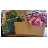 2 large boxes of floral decor & 2 window sill ivy