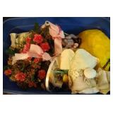 5 blue/green Fenton pieces - ruffle top basket,