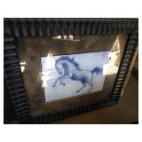 2 framed horse prints - frames measure 28 inch