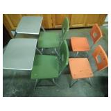 American Seating 2 green school desks and 2 orange