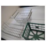 4 metal freezer baskets and 1 milk crate