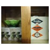 Leaf salad bowls, serving bowl and wood utensils