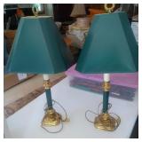 2 green shade lamps - stand 28 inches