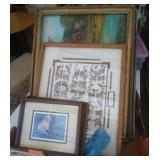 11 pieces of art -barn wood frame, some broken