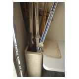 vintage 5 pairs of snow skiis and poles, and