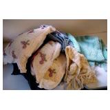 3 crocheted pillow shams, 3 crocheted blankets and