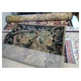 3 area rugs - 5 ft by 7 ft blue/gold leaves, 6 ft