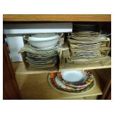 Stoneware Thanksgiving dish set, 3 plastic serving