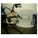 Invacare walker, shower chair, grab bar and lap