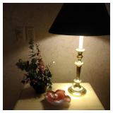 Pink Ruffle top bowl, lamp with black shade and