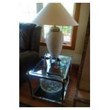 pair of matching lamps with white shades, 3 angel