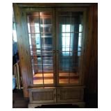 Oak Lighted Curio Cabinet - 6 glass shevles, 3 Oak Lighted Curio Cabinet - 6 glass shevles, 3