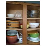 contents of cupboard - Pyrex colored bowls and contents of cupboard - Pyrex colored bowls and