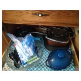 contents of top drawer - bundt cake pan, blue cast contents of top drawer - bundt cake pan, blue cast